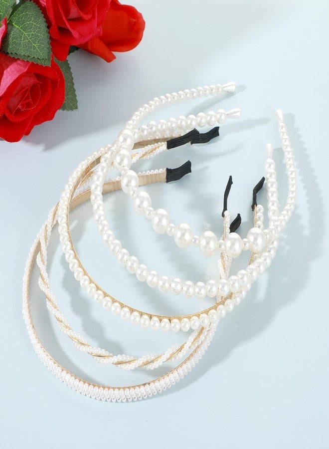Matwsec 5PCS Pearl Headbands for Women White Pearl Headband for Girls Non Slip Bridal Headband for Wedding Party Pearls Hair Accessories Christmas Gifts - Image 4